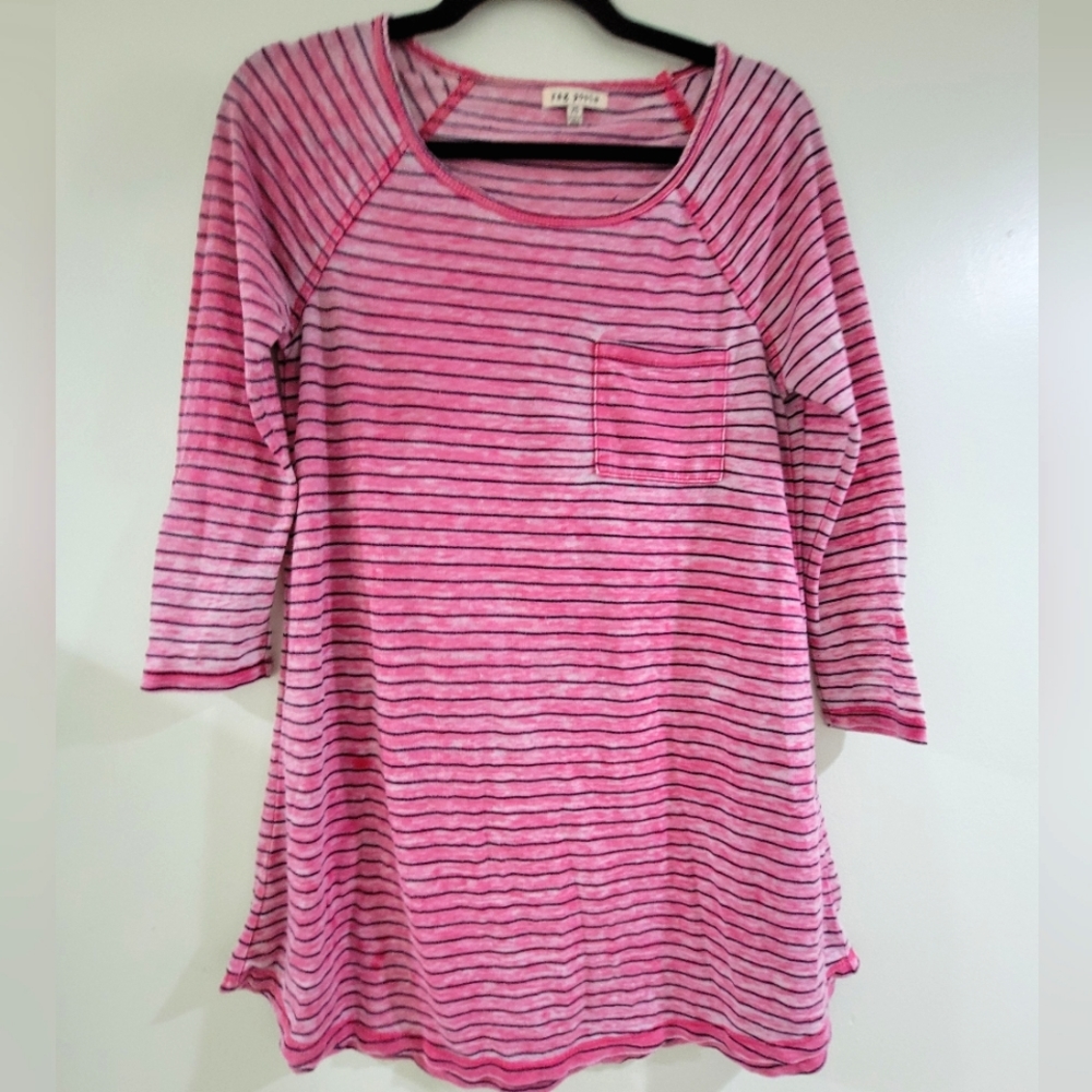 RAG POETS SUPER SOFT PINK STRIPED TUNIC W POCKET